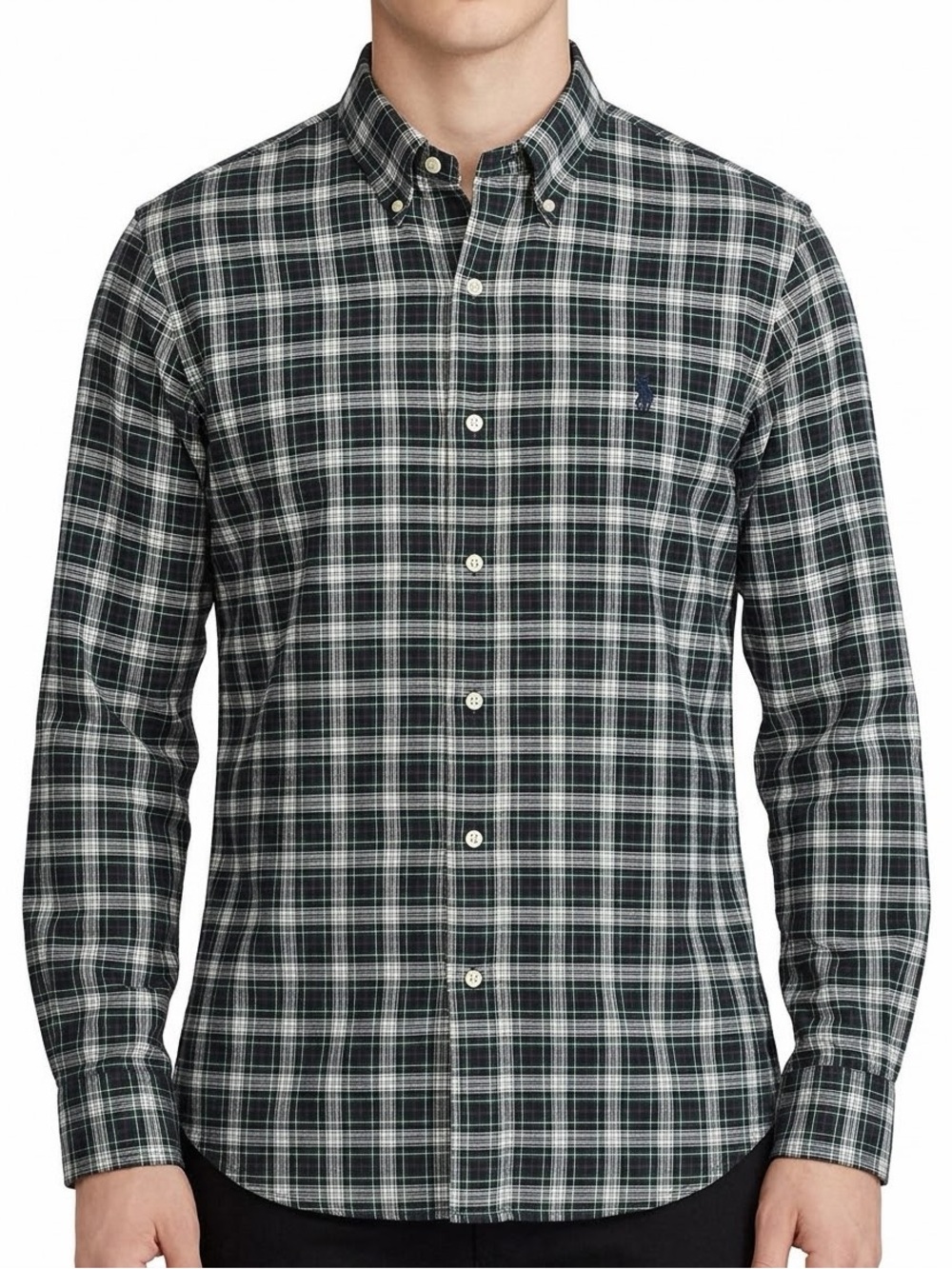 Ralph Lauren Plaid Button Down Shirt Mens L Green Navy Tartan Cotton Preppy